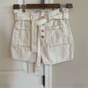 Zara White Denim Paper Bag Shorts
